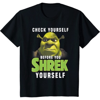 คอลูกเรือเสื้อยืดคอกลมเสื้อยืดแขนสั้น พิมพ์ลาย Shrek Check Yourself Before You Shrek Yourself คุณภาพสูง แฟชั่นฤดูร้อนผ้า