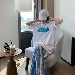 🧜‍♀️2021ใหม่ ชุดระบบเกลือ หญิงฤดูร้อน หลวม แฟชั่น สไตล์เวสเทิร์  แขนสั้นTเสื้อ+ผูกย้อมกางเกงขากว้าง หญิงสองชิ้น เกาหลีน้