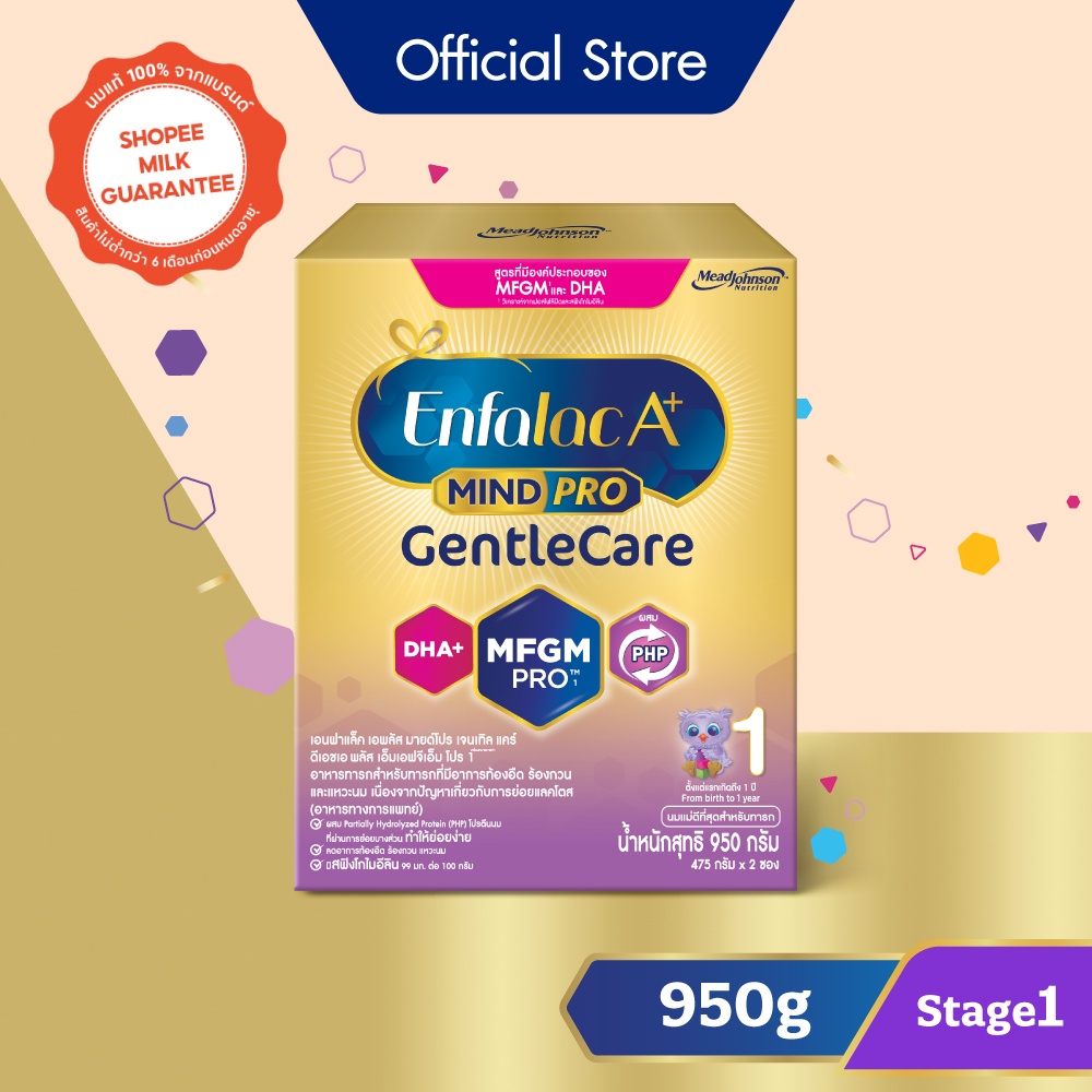 ภาพหน้าปกสินค้าเอนฟาแล็ค เอพลัส มายด์โปร เจนเทิลแคร์ นมผง เด็ก นม enfa สูตร 1 950 กรัม Enfalac A+ Mindpro Gentle Care Formula 950 g.