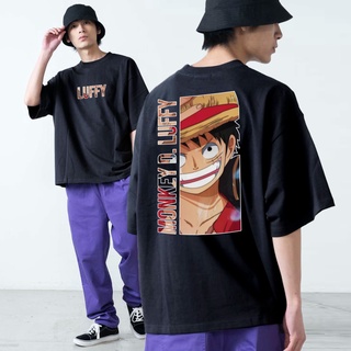 เสื้อยืดผ้าฝ้ายพิมพ์ลายอะนิเมะ Oversize เสื้อยืดสีดำ One Piece Design Unisex Casual Tee อินเทรนด์ fashion