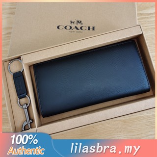 Coach 74978 พร้อมพวงกุญแจ กระเป๋าตังค์ใบยาว กระเป๋าสตางค์ผู้ชาย สีดำ ครึ่งพับ เปิดปิดได้ ช่องใส่บัตรหลายใบ