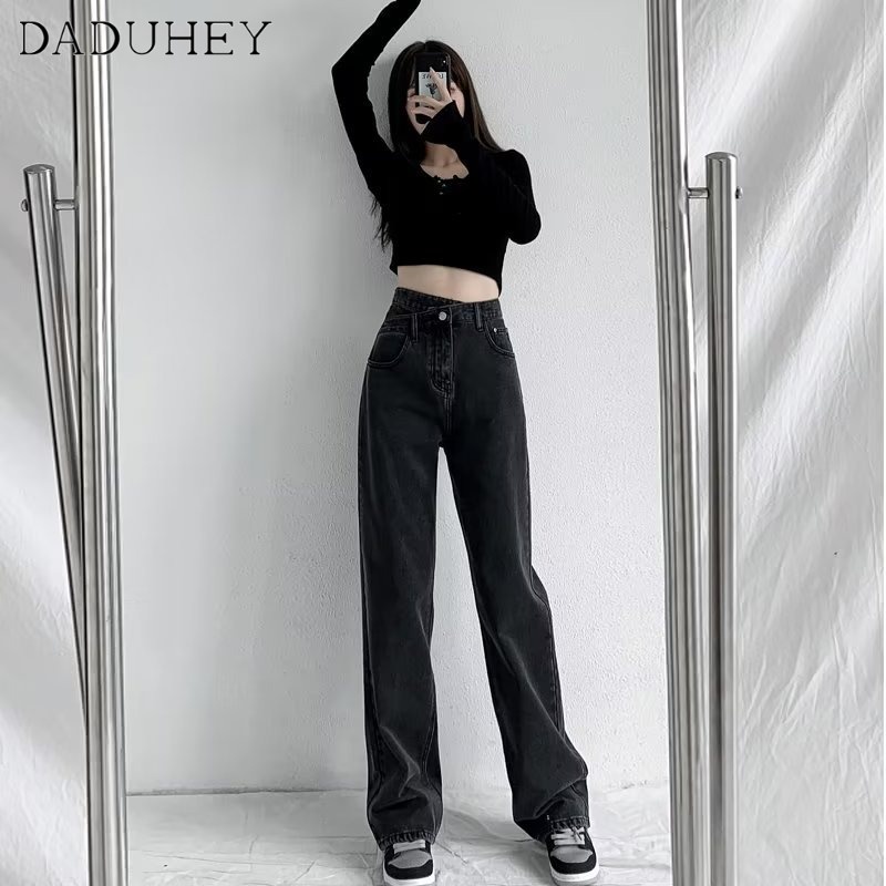 daduhey-womens-2022-spring-and-autumn-new-black-gray-wide-leg-loose-high-waist-straight-mop-jeans