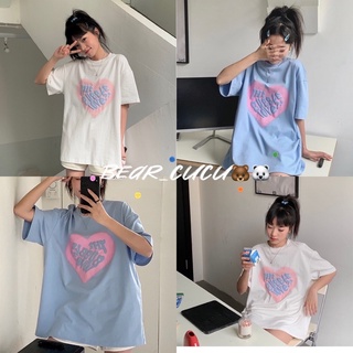 Bear 🐻🐻‍❄️เสื้อ💕The Bubble love💕สีพาสเทล สไตส์เกาหลี เสื้อยืดงานดี ผ้าเด้ง โอเวอร์ไซส์ ลายสกีน Y53