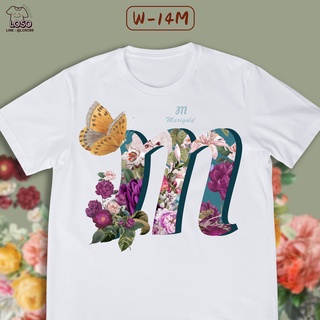 [S-5XL]ผ้าฝ้าย 100% เสื้อลายตัวอักษร ABC BLOSSOM ดอกไม้ (M N O)