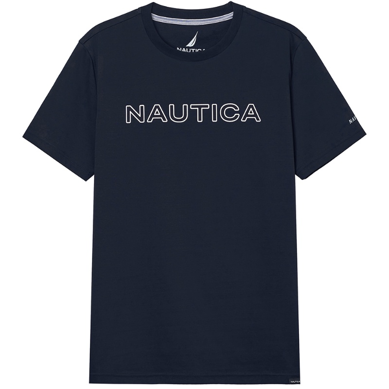 เสื้อยืดสีขาวnautica-nudica-เสื้อยืดลําลองแฟชั่นสําหรับผู้ชายแขนสั้นคอกลม-vm1137