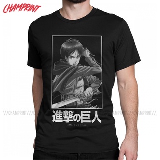 เสื้อยืดอินเทรนด์ผู้ชายอินเทรนด์ผู้หญิงเสื้อยืดแขนสั้น พิมพ์ลาย Eren Jager Attack On Titan แฟชั่นคู่รัก สําหรับผู้ชาย แล