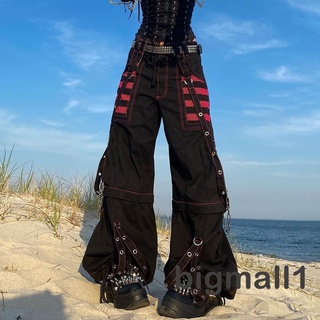 BIGMALL-Fashionable Women Long Pants, Loose Hip-hop Strap Buttoned High Waist Stripe Long Pants for Summer