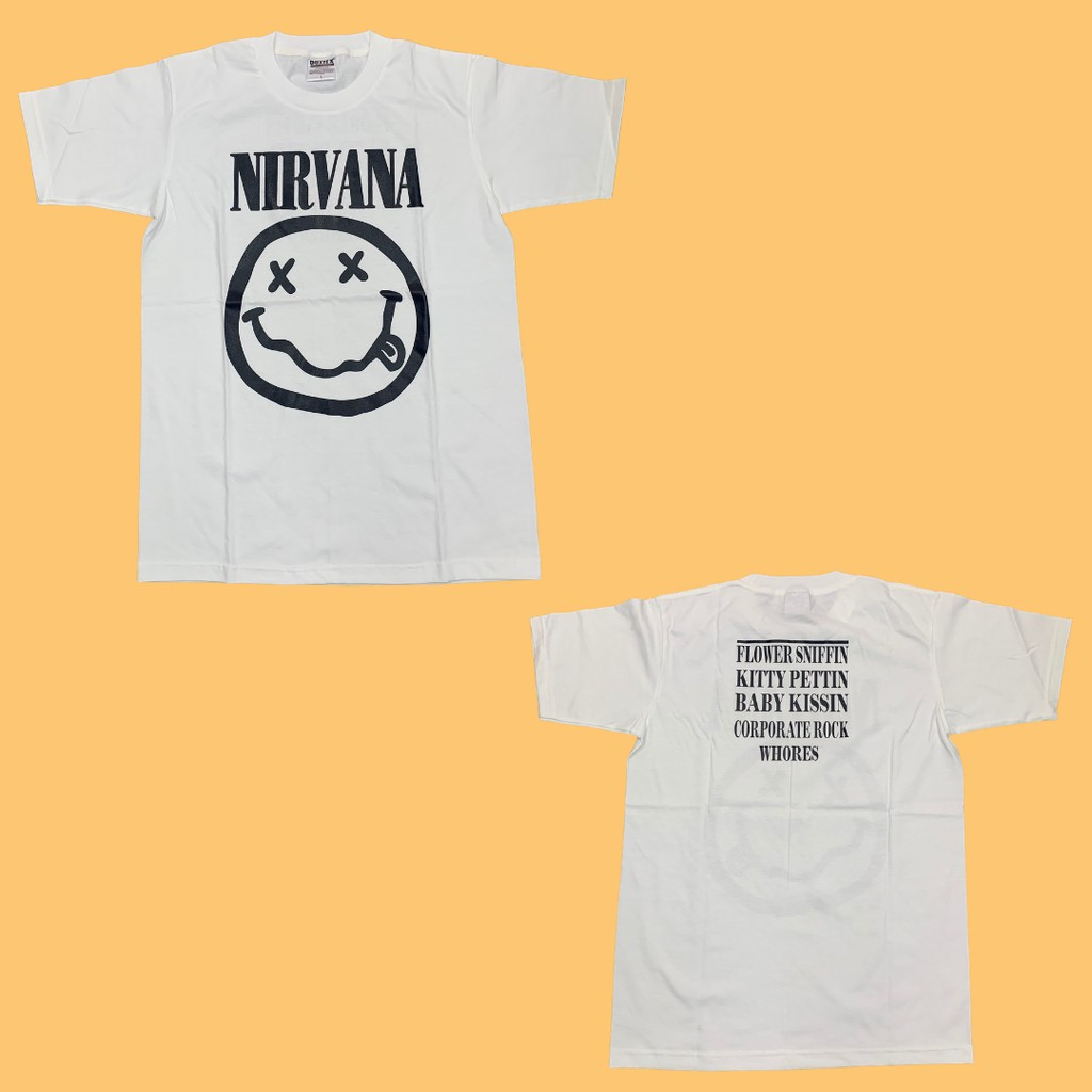 เสื้อวง-nirvana-เสื้อวงวินเทจ-เนอวาน่า-เนอวาน่ายิ้ม-ลายสวย-สกรีนหน้าหลัง-มีทั้งหมด-4-สี