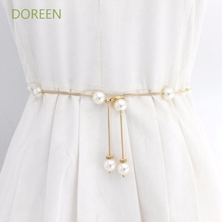 Doreen เข็มขัดโซ่โลหะผสมมุกสไตล์เกาหลีสําหรับผู้หญิง