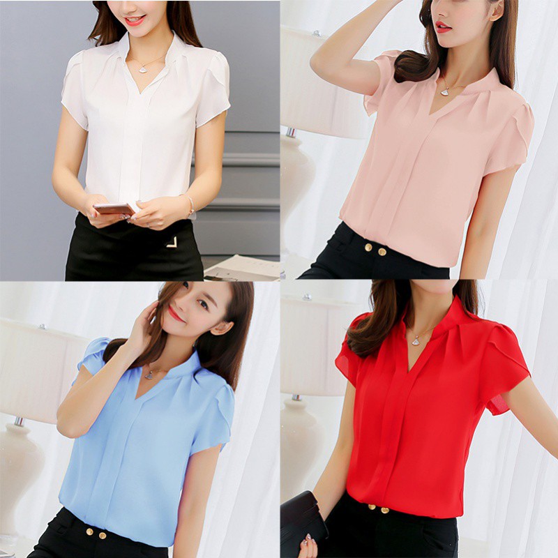 เสื้อเชิ้ตผ้าชีฟองแขนสั้น-plus-size-สีขาว