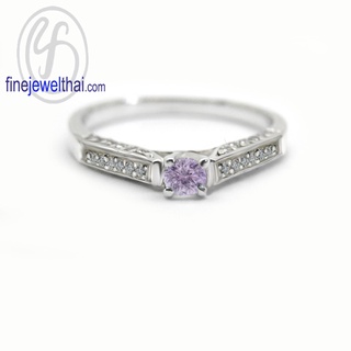 Finejewelthai-แหวนอะเมทิสต์-อะเมทิสต์-แหวนเพชรCZ-แหวนเงินแท้-พลอยประจำเดือนเกิด-Amethyst-Silver-Ring-Birthstone-R1370amt