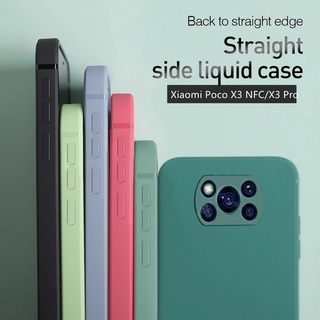 Xiaomi POCO X3NFC POCO X3Pro ต้นฉบับ สี่เหลี่ยม ซิลิโคนเหลว เคสโทรศัพท์ สําหรับ PocoX3 สีพื้น เคสนิ่ม ขอบตรง ซิลิโคนเหลว เคสโทรศัพท์