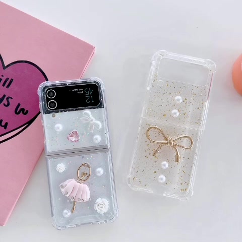 เคสโทรศัพท์มือถือ-pc-ใส-ลายกลิตเตอร์-3d-สําหรับ-samsung-galaxy-z-flip-4-z-flip-3-z-flip4-z-flip3