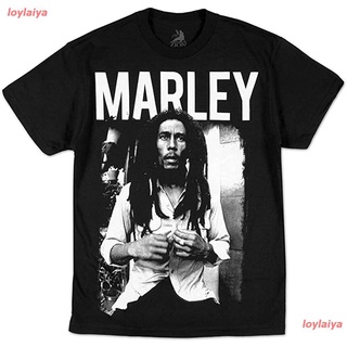 เสื้อยืดโอเวอร์ไซส์Bob Marley Mens Black &amp; White Photo T-Shirt Black บ็อบ มาร์เลย์ เร็กเก เสื้อยืดพิมลาย เสื้อผู้ชาย เส