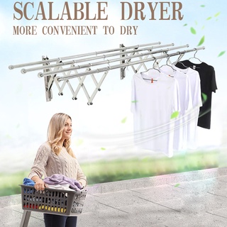 Drying rack ราวตากผ้า ไม้แขวนเสื้อ  ราวตากผ้าพับ ประหยัดพื้นที่ ราวตากผ้าติดผนัง พับได้ ท่อใหญ่ รับน้ำหนักได้ 50-60kg