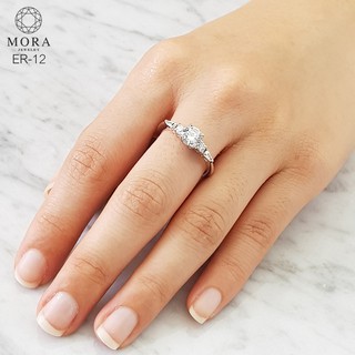 💍✨WR-12 แหวนเพชร CZ ขนาด 0.8 ct.(6 mm) แหวนเงิน แหวนผู้หญิง เครื่องประดับเพชรสวิส เทียบเพชรแท้ By Mora Jewelry Diamond