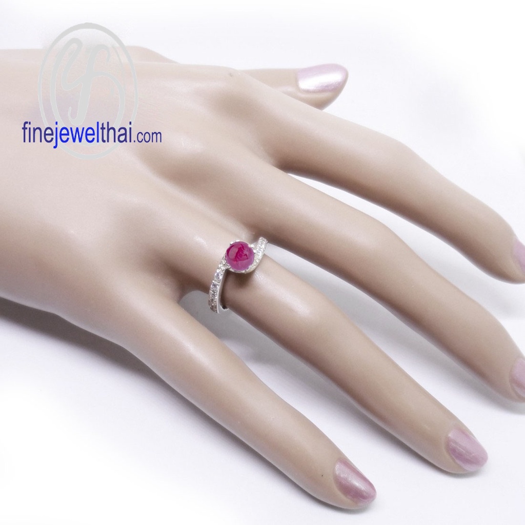 finejewelthai-แหวนทับทิม-ทับทิม-แหวนเพชร-แหวนเงินแท้-พลอยประจำเดือนเกิด-ruby-diamond-cz-silver-ring-birthstone-r1286rb