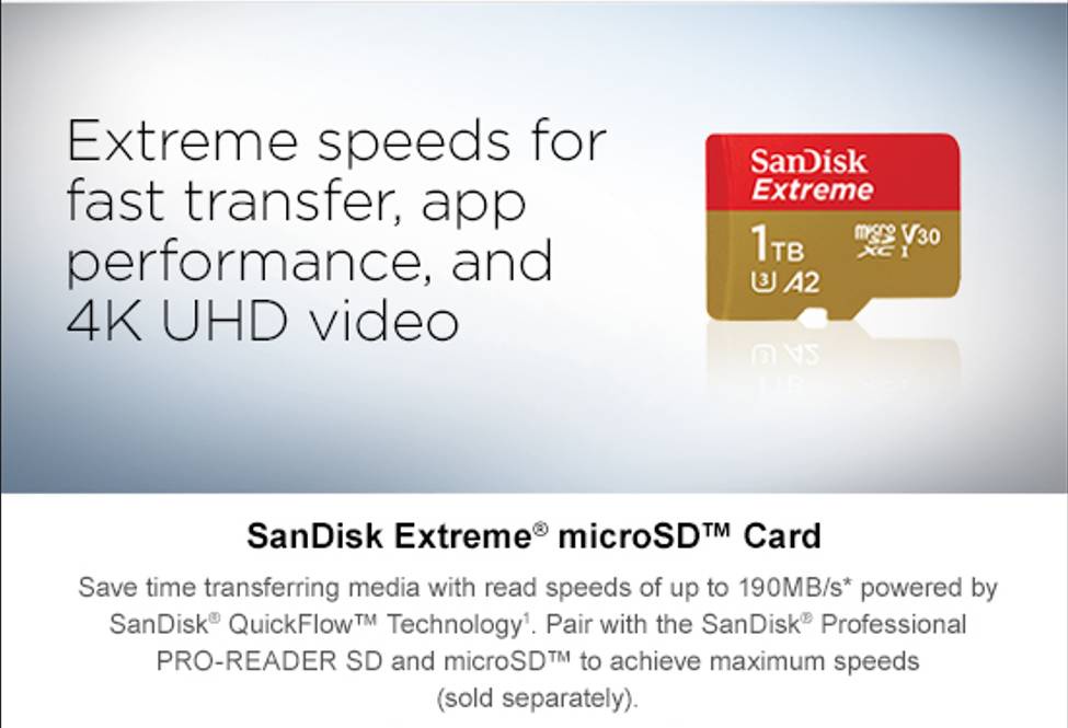 ภาพประกอบของ SanDisk EXTREME micro SDXC UHS-I A2 256GB (SDSQXAV-256G-GN6MN) reads 190MB/s writes 130MB/s