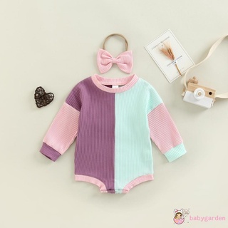 Babygarden-0-18 เดือน ชุดรอมเปอร์ลําลอง แขนยาว คอกลม สีตัดกัน พร้อมที่คาดผม สําหรับเด็กผู้หญิง