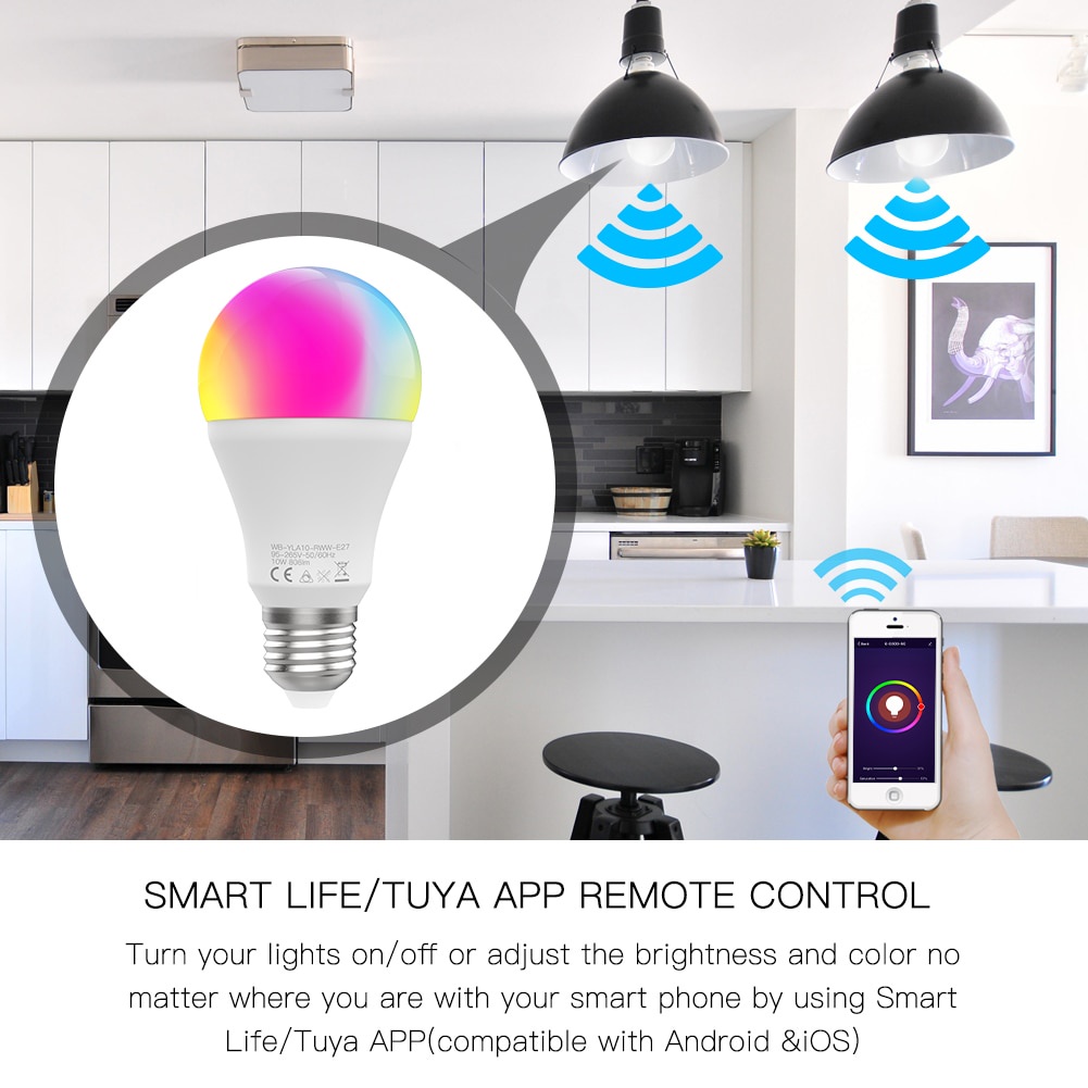 ภาพหน้าปกสินค้าWiFi สมาร์ทหลอดไฟ LED หรี่แสงได้ 10W,RGB C + W,Smart Life Tuya App รีโมทคอนโทรลทำงานร่วมกับ Alexa Echo Google Home E27 จากร้าน morningmoes.th บน Shopee