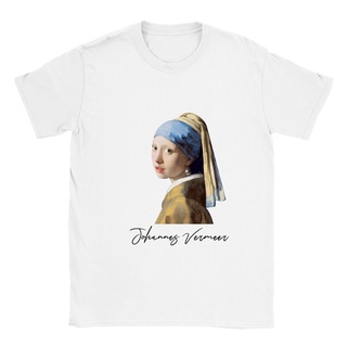 เสื้อยืดอินเทรนด์ผู้ชายอินเทรนด์ผู้หญิงเสื้อยืดคอกลม พิมพ์ลาย Johannes Vermeer สไตล์คลาสสิก สําหรับผู้ชายS-3XL