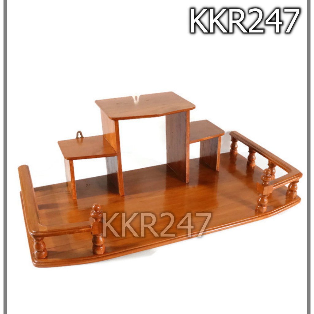 kkr247-หิ้งพระไม้สักทองติดผนัง-หิ้ง-ชั้นวางพระ-ทรงโมเดิร์น-ขนาด-70-36-ซม-สีย้อม