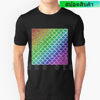 ราคาต่ำสุด!!เสื้อยืดผ้าฝ้ายพิมพ์ลายเมอร์เมดสีรุ้ง Glitter Rainbowสําหรับผู้ชายS-3XL