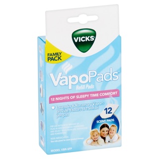 แผ่นน้ำยาวิคส์ กลิ่นลาเวนเดอร์ โรสแมรี่ 12 แผ่น Vicks Refill Vapopads Lavender &amp; Rosemary Family Pack - 12ct