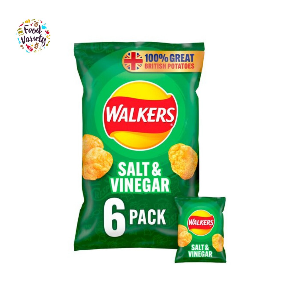 ภาพหน้าปกสินค้าWalkers Salt & Vinegar Crisps 6X25g วอล์คเกอร์ส มันฝรั่งทอดกรอบรสเกลือและน้ำส้มสายชู 6x25กรัม จากร้าน foodvariety บน Shopee