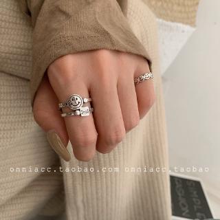 S925 pure silver smile ring fashion retro adjustable index finger ring jewelry gift