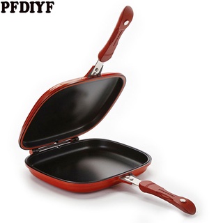 ❈✳♘Hot Sale Household 28cm Pan Double Side Grill Fry Pan Cookware Double Face Pan Steak Fry Pan Pancake outdoor Kitchen