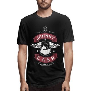 เสื้อยืดผ้าฝ้ายCOTTON [ขายดี]เสื้อยืดคอกลม ผ้าฝ้าย 100% พิมพ์ลาย Johnny Cash Man สีดํา สําหรับผู้ชายS-5XL
