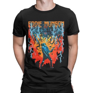 เสื้อยืดสีดำอินเทรนด์ใหม่ เสื้อยืดลําลอง ผ้าฝ้าย แขนสั้น พิมพ์ลาย Eddie Munson Stranger Things สไตล์วินเทจ สําหรับผู้ชาย