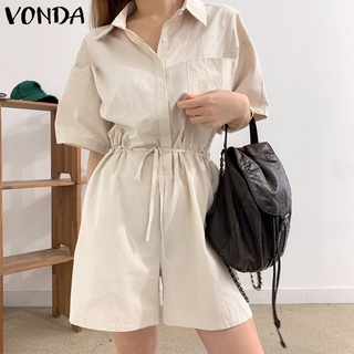 สินค้า Vonda ชุดจั๊มสูท แขนสั้น คอปก ติดกระดุม สไตล์เกาหลี ฤดูร้อน สําหรับผู้หญิง