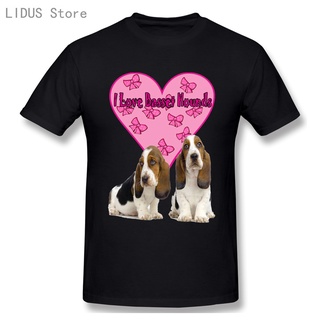 เสื้อยืดลําลอง แขนสั้น คอกลม พิมพ์ลายกราฟฟิคการ์ตูนอนิเมะ Hound Dog I Love Basset Hounds แฟชั่นสําหรับผู้ชาย และคู่รัก 2