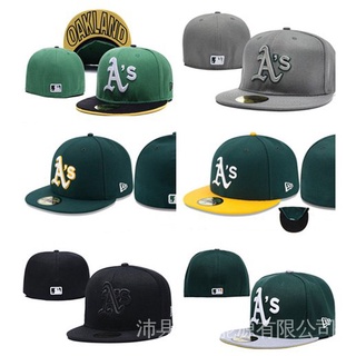 ใหม่ หมวกแก๊ปแฟชั่น MLB Oakland Athletics Fitted Hat Men Women Hat Sport Outdoor Hip Hop Hats พร้อมสายรัดปรับได้ JHWX