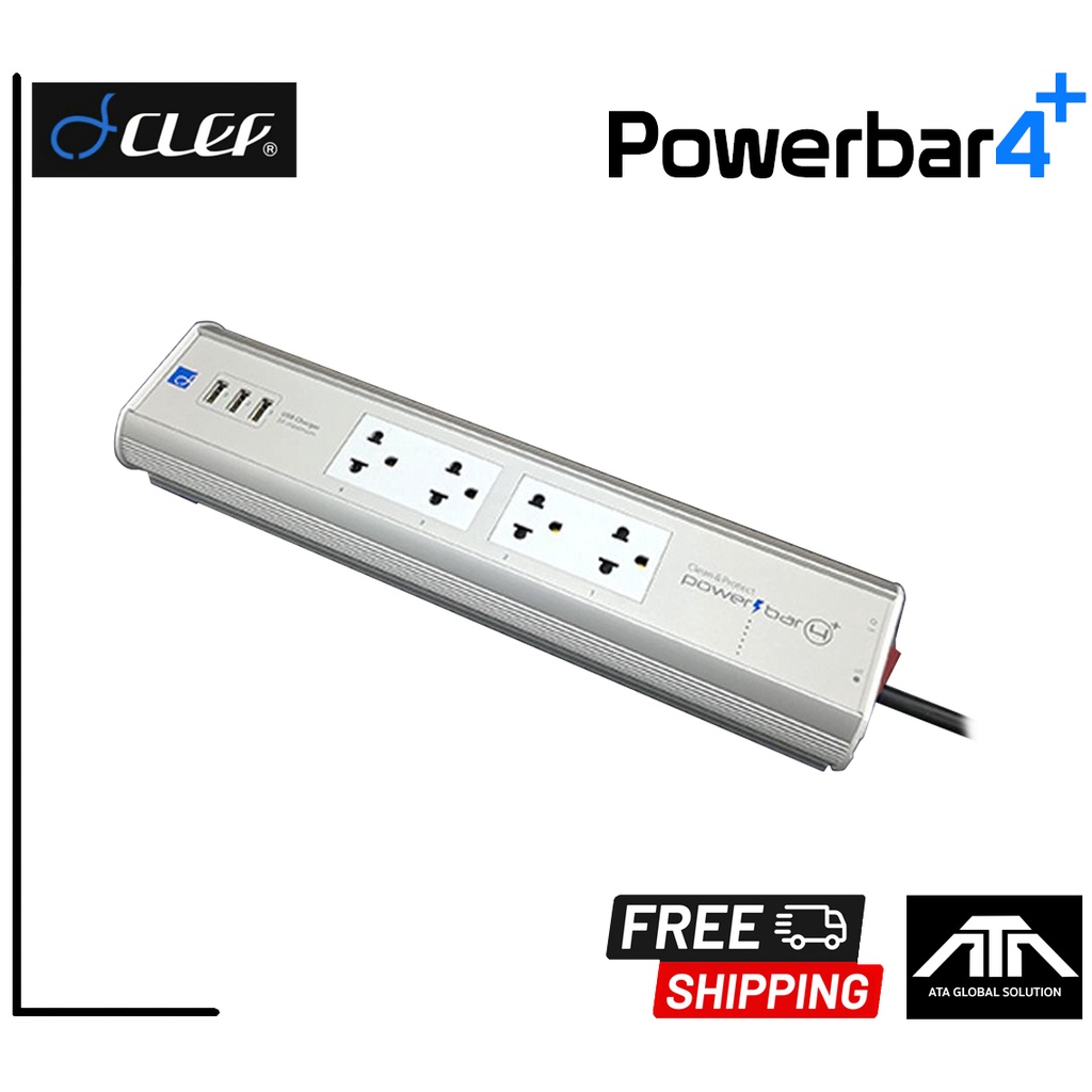 ปลั๊กราง-กันไฟกระชาก-ยี่ห้อ-clef-powerbar-4-มีช่องเสียบ-usb-clef-powerbar-4-plus-2021-รับประกัน-3-ปี-โดย-clef