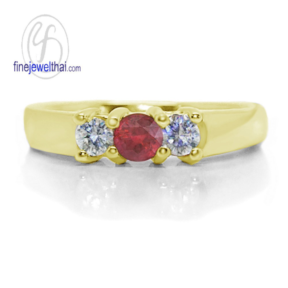 finejewelthai-แหวนทับทิม-แหวนเงินแท้-แหวนพลอย-พลอยประจำเดือนเกิด-ruby-silver-ring-birthstone-r1012rb-เลือกสีตัวเรือนได้