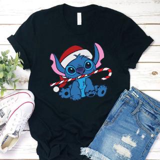 ⚡️ พร้อมส่ง⚡️ Summer Aesthetic Vintage Hot Cartoon Kawaii Pokemon Lilo Stitch Women T-Shirt Christmas