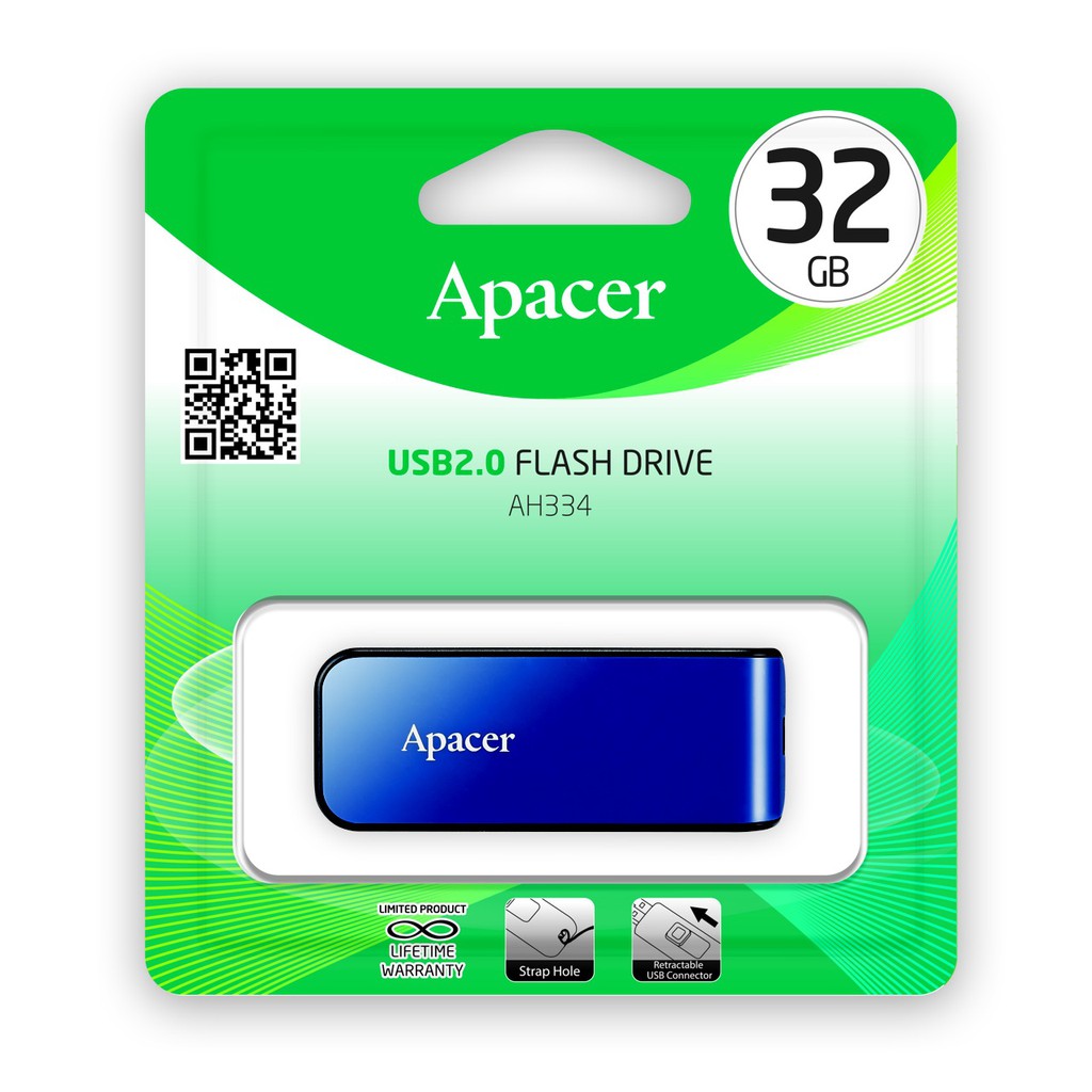 ภาพหน้าปกสินค้าApacer AH334 USB2.0 แฟลชไดร์ฟ 32GB สีน้ำเงิน (Apacer AP32GAH334U-1)