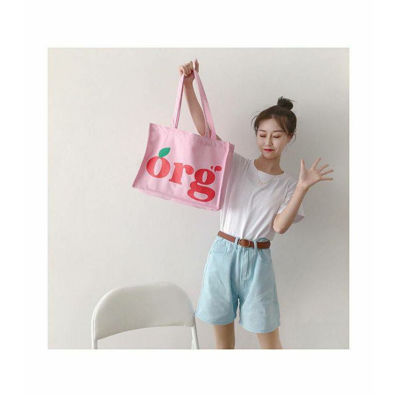 กระเป๋าผ้าสีชมพู-org-tote-bag