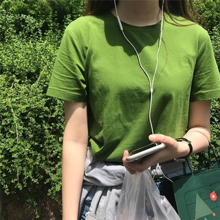 เสื้อยืดท็อป ผ้าฝ้ายแท้ แขนห้าส่วน แบบเข้ารูป แฟชั่นสไตล์เกาหลี สําหรับผู้หญิง