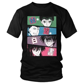 เสื้อยืดวินเทจขายดี เสื้อยืดแขนสั้น พิมพ์ลาย Tvoe Manga Yu Hakusho Yusuke Urameshi Kurama Hiei Kuwabara JMihno23DHlajd55