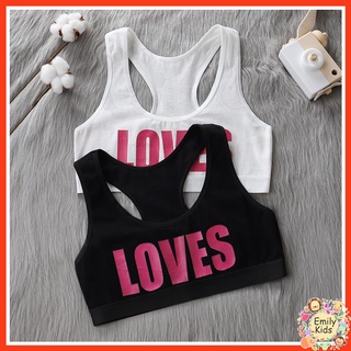 พร้อมส่ง เสื้อชั้นใน ผ้าฝ้ายแท้ พิมพ์ลายตัวอักษร Love สีดํา และสีขาว สําหรับเด็กผู้หญิง 8-16 ปี