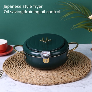 ✇☢304 Stainless Steel Japanese Tempura Deep Fryer with Lid Thermometer with Strainer 20/24cm Kitchen Supplies Deep Fryin