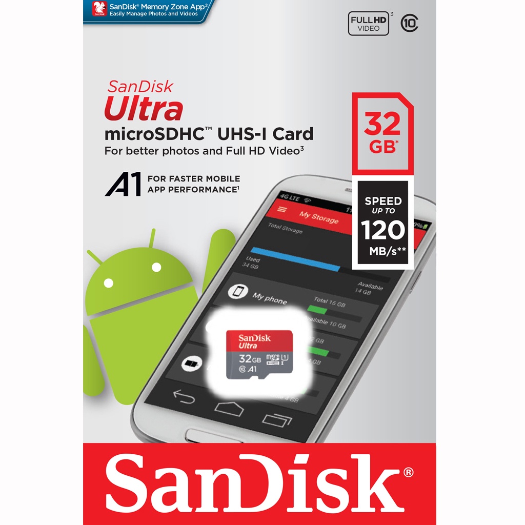 ข้อมูลเพิ่มเติมของ SanDisk Ultra Micro SD Card SDHC 32GB Class10 120MB/s A1 (SDSQUA4-032G-GN6MN) เมมโมรี่การ์ด โทรศัพท์ มือถือ ประกัน Synnex 10 ปี