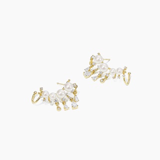 925 Silver Needle Pearl Diamond Geometric Stud Earrings Ear Bone Clip One Style Temperament Earrings Earrings for girls