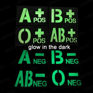 Glow IN DARK SWAT ARMY แผ่นแปะเลือด เรืองแสงในที่มืด A+ B+ AB+ O+ A B O AB POS