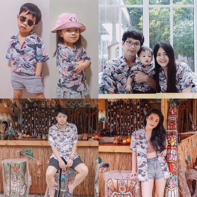 รูปภาพของเสื้อฮาวาย เด็ก&ผู้ใหญ่ เสื้อครอบครัว Hawaiian aloha Shirts (คลื่นนกกะเรียน)ลองเช็คราคา