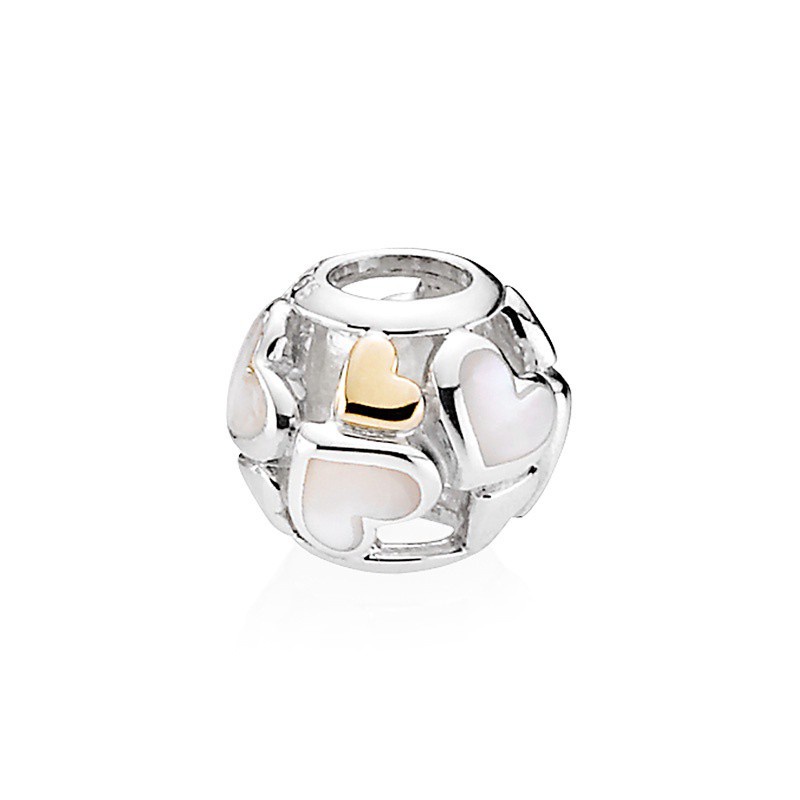 พร้อมส่ง-pandora-สร้อยข้อมือเงิน-925-ประดับลูกปัด-ทอง-14k-รูปหัวใจ-หรูหรา-สําหรับผู้หญิง